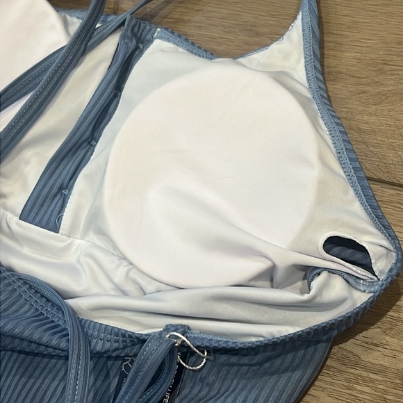 NWT Summer Mae Blue Maternity Swimsuit One Piece Ribbed, Button Front Design - Picture 9 of 12